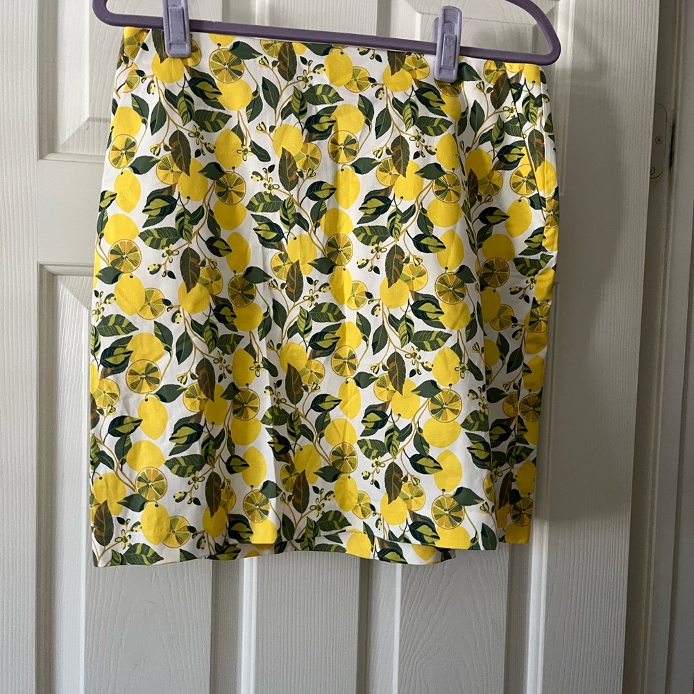 Boden White and Yellow Mini Pencil Skirt